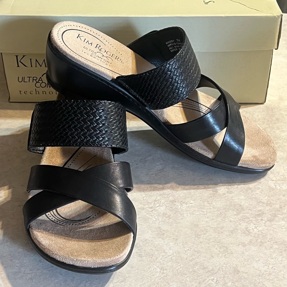 Kim Rogers Naddy Sz 7 Black Strap Sandals New In Box